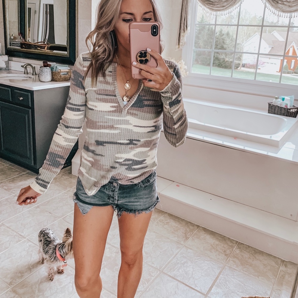 Camo thermal Henley top